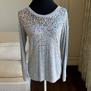 INC International Concepts soft Gray Top with Multicolor Sequins